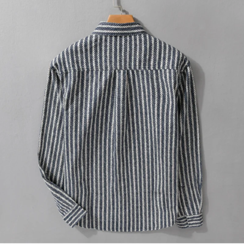 2024 Autumn New Trend Striped 100% Cotton Shirts for Men Clothing Casual Vintage Soft Long Sleeve Men Shirts FY3106