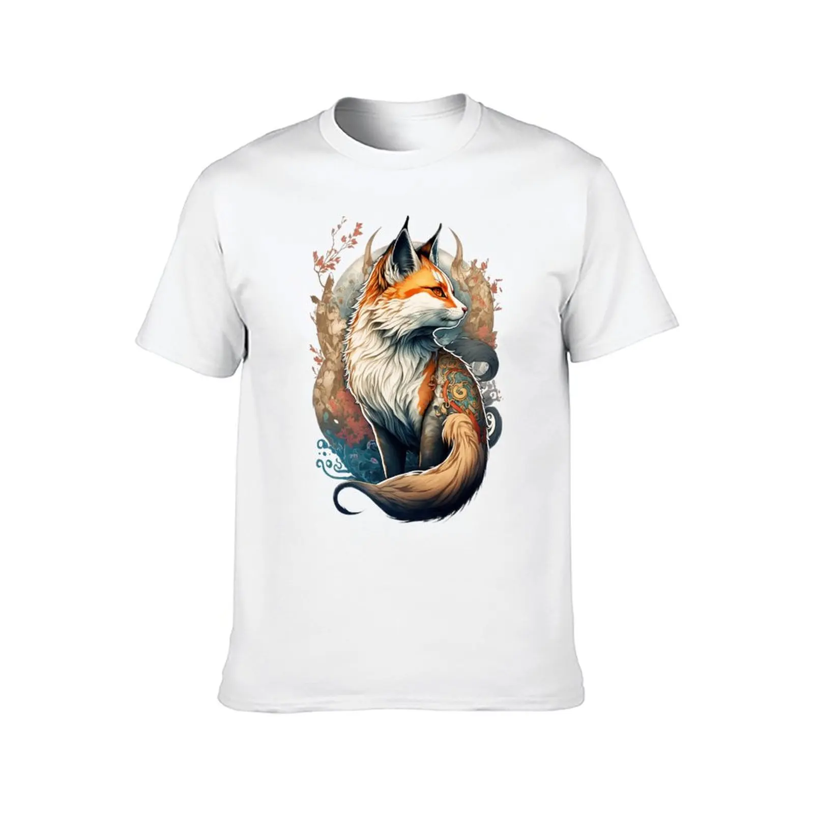 Kitsune Cat Tattoo T-Shirt plus size tops croswit shirt man mens clothing