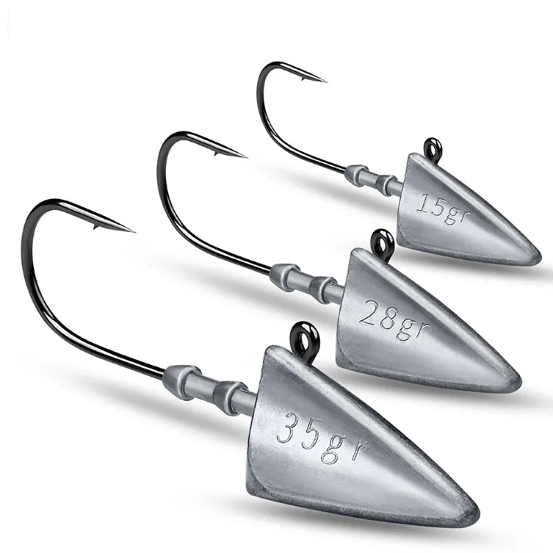 5pcs Triangle Jig Head Fishing Hooks with Sharp Hooks and Soft Bait,7g,10g,15g,21g,28g,35g,Premium Lead Jig Head Hooks