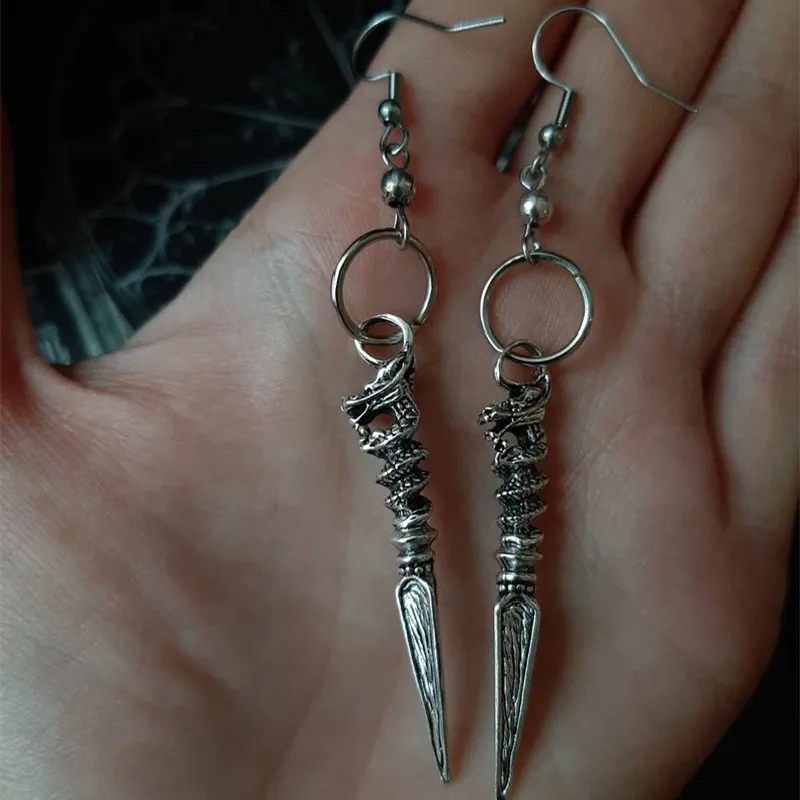 New Goth Viking Dragon Spike Earrings Fantasy Medieval Eardrop Statement Fashion Warrior Pagan Jewellery Women Men Gift Mystical