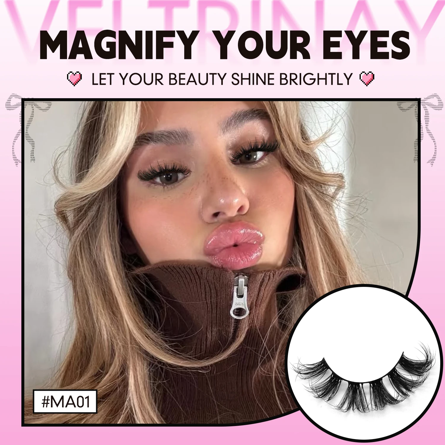 Veltrinay Falsche Wimpern, russische Wimpern, natürlicher Look, D-lockige gefälschte Wimpern, russischer Streifen, künstliche Nerz-Wimpern, Make-up