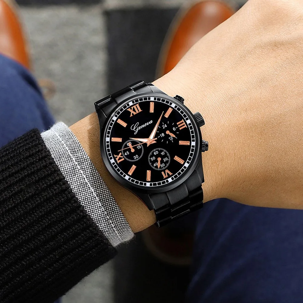 Reloj de pulsera de acero inoxidable para hombre, cronógrafo deportivo de negocios, de cuarzo, a la moda