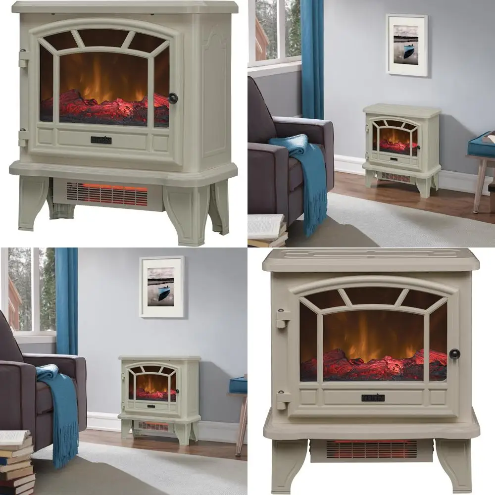 Infrared Quartz Electric Fireplace Heater, Cream, with Infrared Technology
