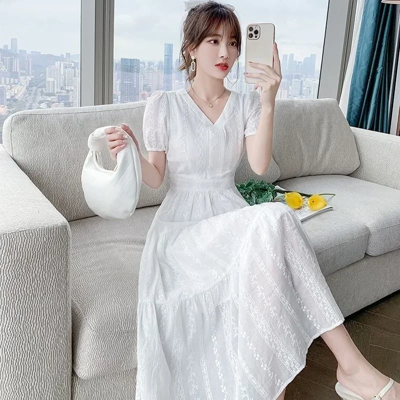 Lace Dress for Women Summer 2023 Style Long Shows Cotton Skirt Women Clothing Party Dresses Vestido Dress
