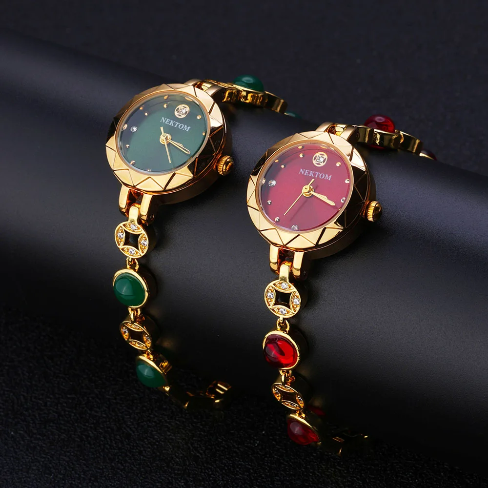 New Arrival Luxury Rose Gold Plated Quartz Watch Elegant Waterproof Colorful Zircon Gemstone Design Watches for Women