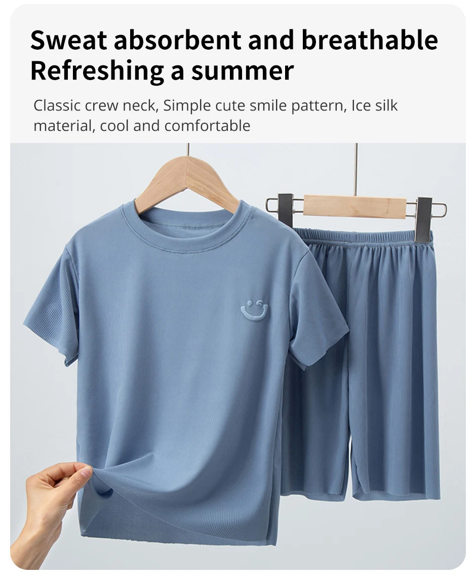 2/4 Stücke Kinder Sommer Dünne Kurzarm Shorts Eis Seide Anzug Jungen und Mädchen Casual Joker Hause Kleidung 2-stück Anzug. – Detail 8