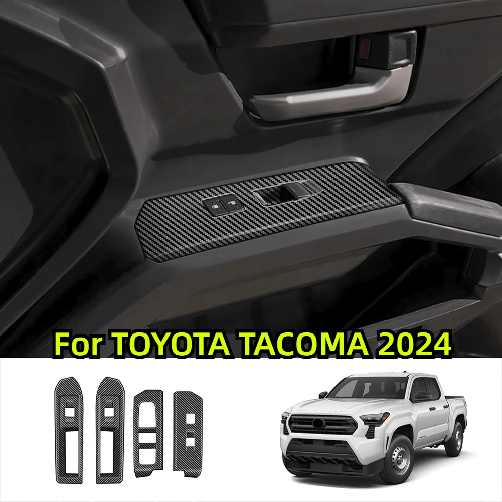 

Fit For TOYOTA TACOMA 2024 LHD Car Window Glass Lift Cover Trim Carbon Fibre Window Switch Button Panel Frame 4PCS