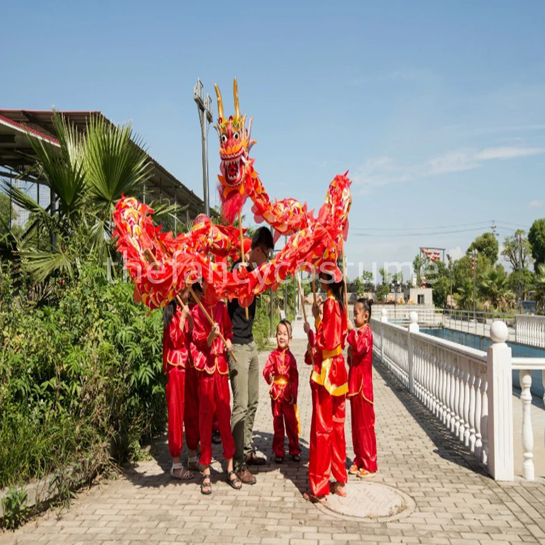 5.5m Dragon Dance Costume Props for 6 Kids Chinese Folk Culture Dragon Party Hanging Mascot silk No poles