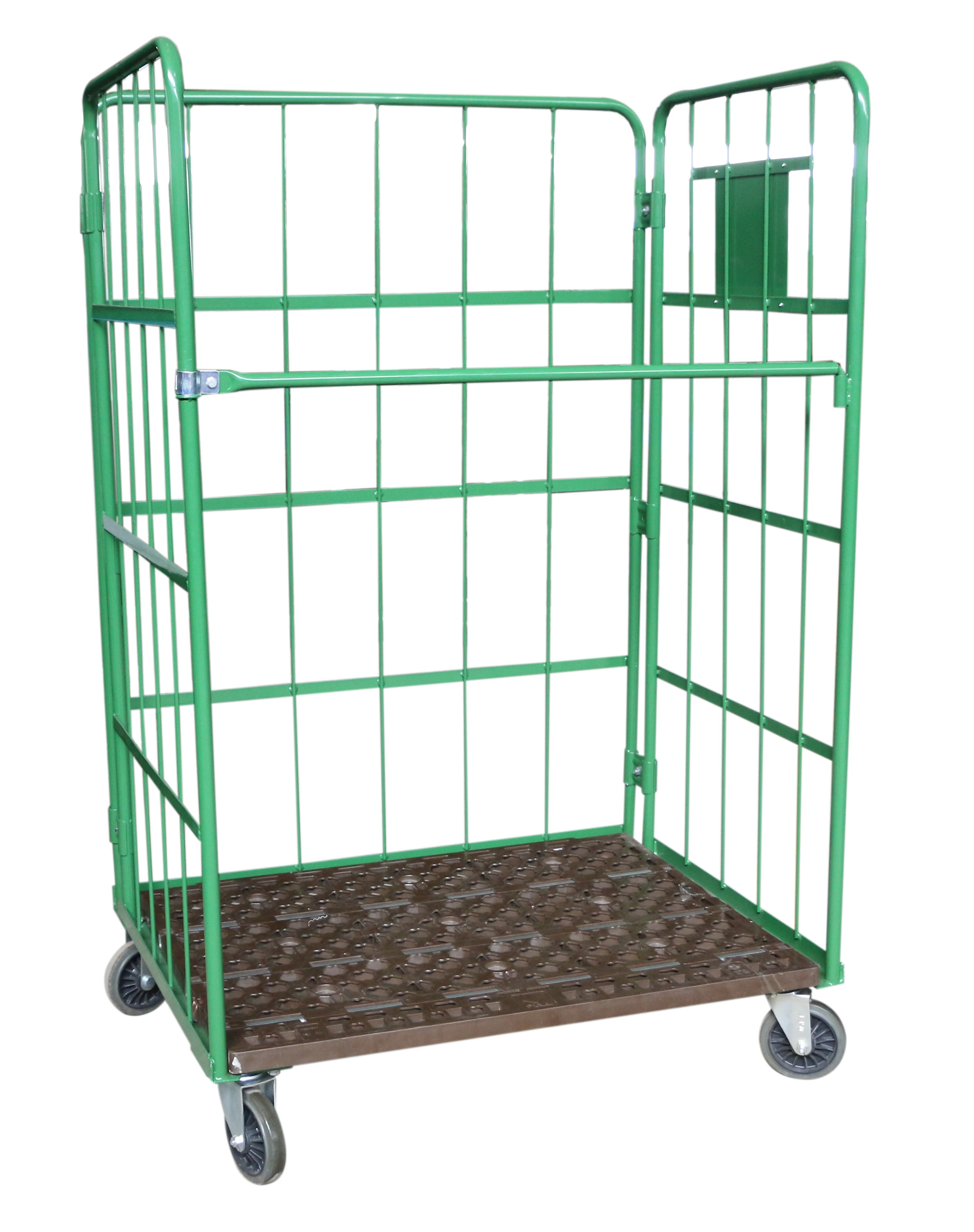 Three Sided Open Front Mesh Pallet Steel Foldable Storage Trolley Carts TC4631 Logistic Tool Carts