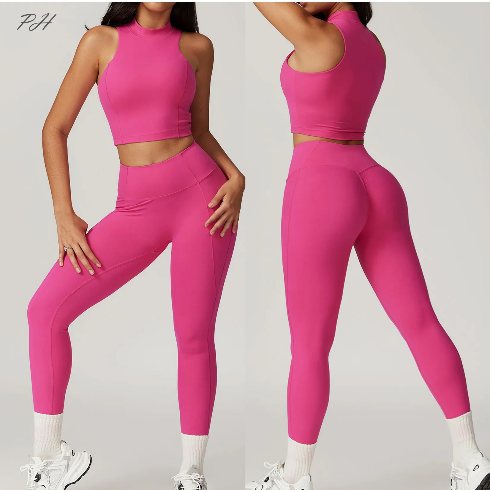 

Yoga Clothing Sets Gym Sportswear Women's High Waist Leggings and Top Nude Fitness Exercise Clothing Fitness Workout Tracksuit