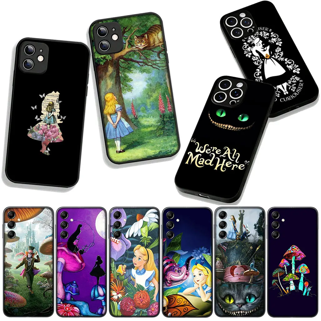 Чехол для Samsung Galaxy A12 A14 A31 A41 A50 A51 A6 A7 A70 A71 A72 A21S M56 M06 M15 M16 Note 20 9 8 10 «Алиса в стране чудес» Cat