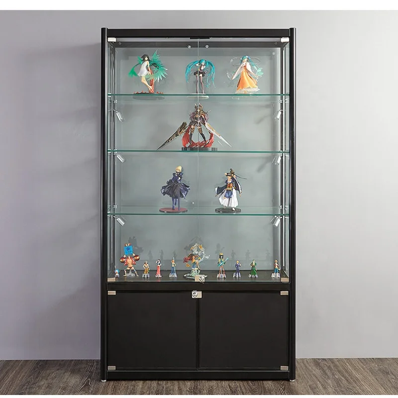 Custom. aluminum tall store display gate shop lockable glass display cabinet with glass shelves