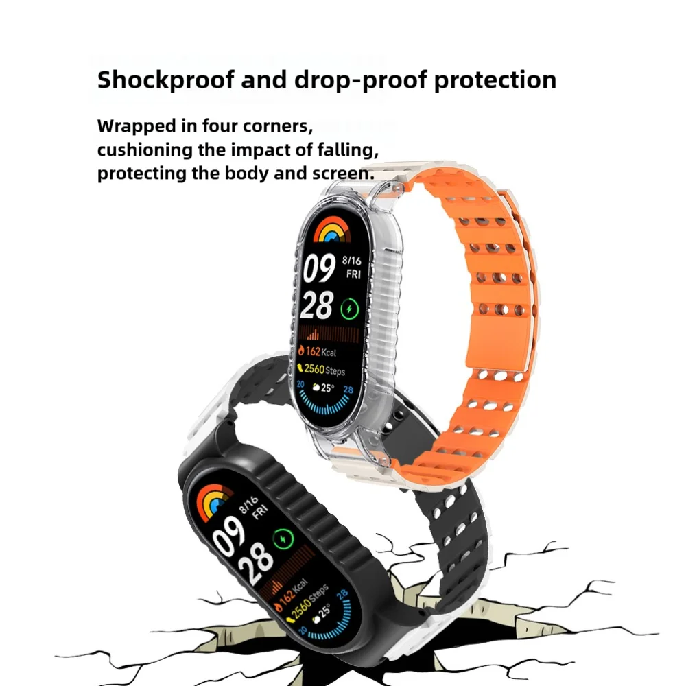 磁気ストラップ + 保護ケース & 通気性の空気穴 Xiaomi Mi バンド 9 クイックリリースシリコーンスポーツバンド男性女性ブレスレット