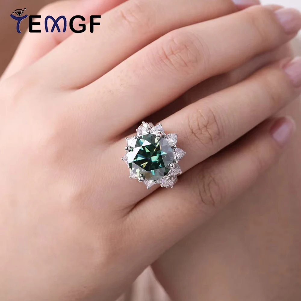 

TEMGF Роскошное кольцо с муассанитом 3CT/10CT, стерлинговое серебро 925 пробы в форме цветка для очаровательных женщин, сверкающие ювелирные изделия, подарок, сертифицированный GRA