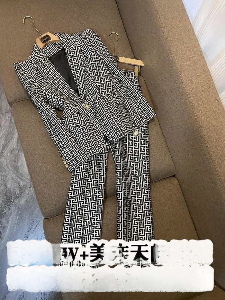 2025 New Celebri Personalized Geometric Pattern Embroidered Suit Pants Formal Trousers A7070 High Waist Long Pants