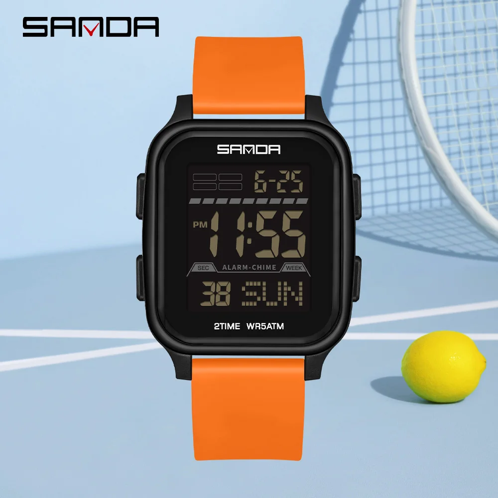

Мужские электронные часы SANDA: многофункциональные, с квадратным циферблатом, календарем, спортивные, светящиеся, водонепроницаемые, цифровые