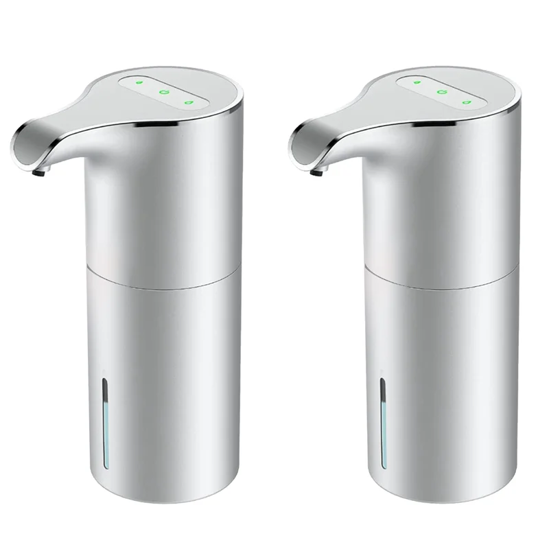 

2X автоматический дозатор мыла-бесконтактный USB перезаряжаемый электрический дозатор пены для мыла регулируемый водонепроницаемый 450 мл серебристый