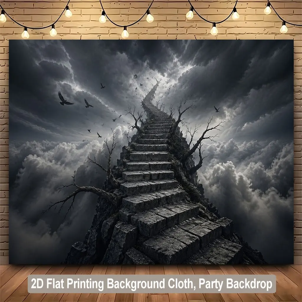 Gothic Fantasy Tapestry Wall Hanging Background Dark Stairs Ascent Mood Art Decor for Bedroom Living Room