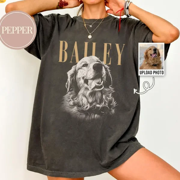 

Custom Pet Photo Name T-Shirt Personalized Comfort Pet Picture Dog Shirt Casual Loose Shirt for Dog Lover Gift Cat Mom Gift