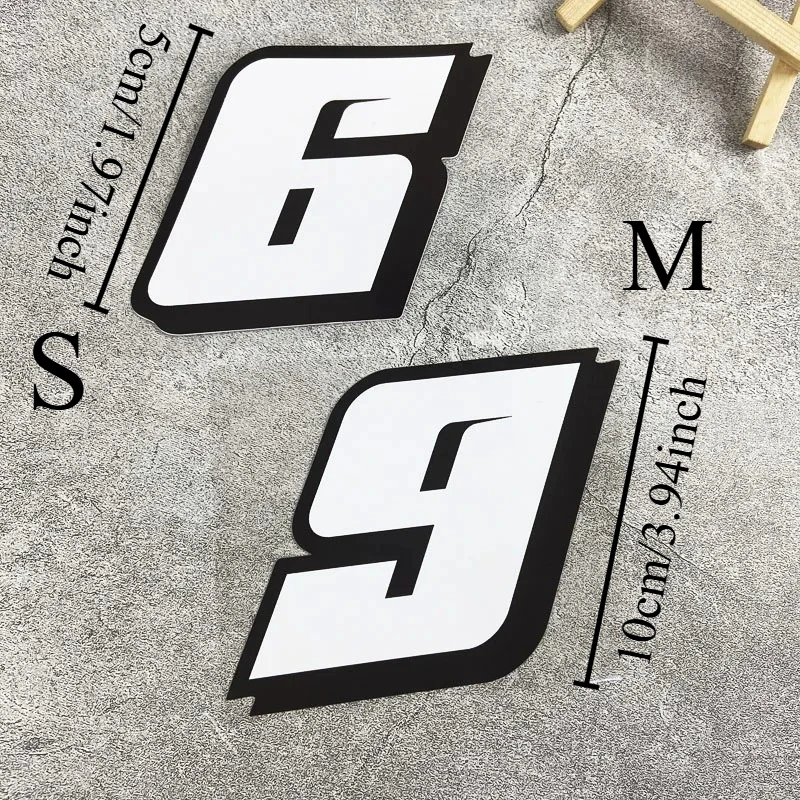 2 Pcs Set Black White Border Number 0-9 Car Stickers, Large Bold Vinyl Decals for Motorcycle Helmet and License Plate
