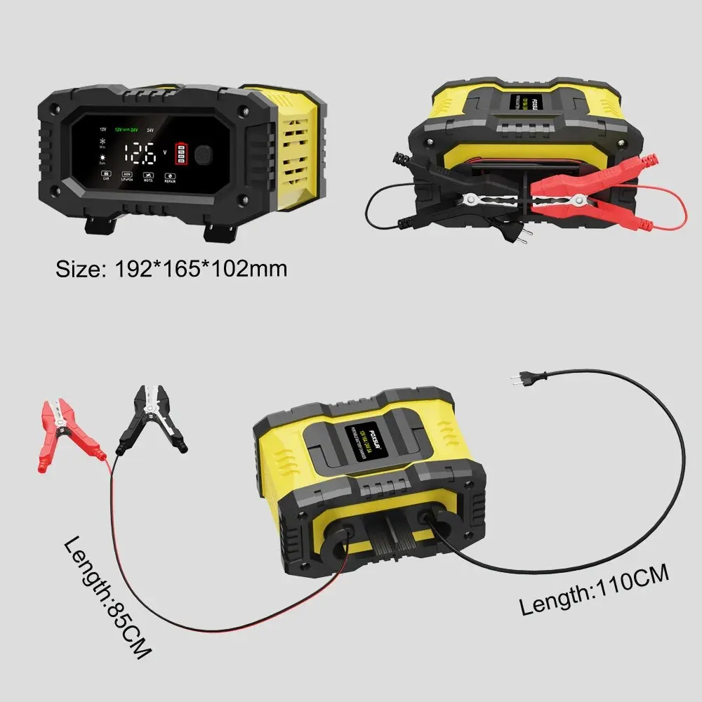 FOXSUR 20A/10A Auto Motor Acculader 12 V/24 V Slimme Oplader Lithium AGM GEL Lood-zuur LiFePO4 Acculaders