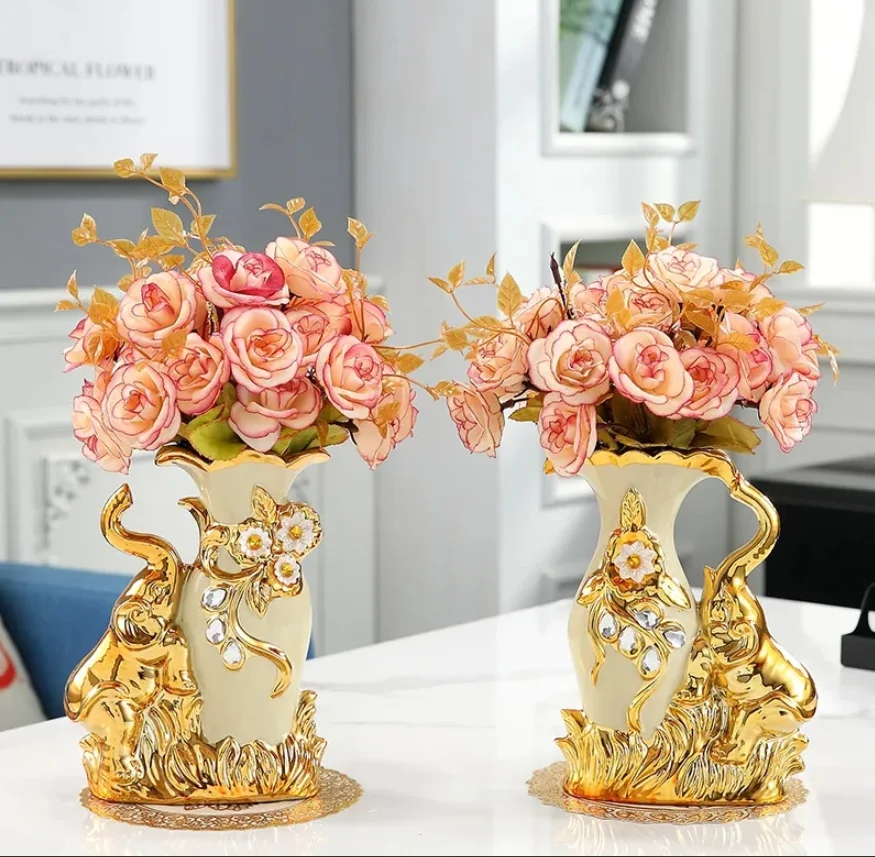 Modern Minimalist Home Living Room Entrance Gold Glass Vase Light Luxury Wind Desktop Flower Container Decorations Ornaments