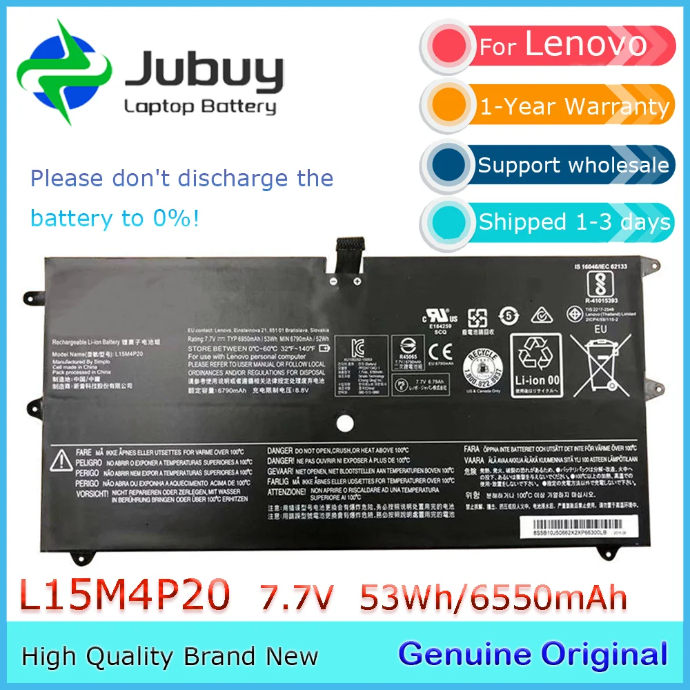 L15M4P20 7.7V 53Wh Original Laptop Battery for Lenovo Yoga 900S-12ISK 80ML001XGE 80ML001WGE 80ML001YGE L15L4P20