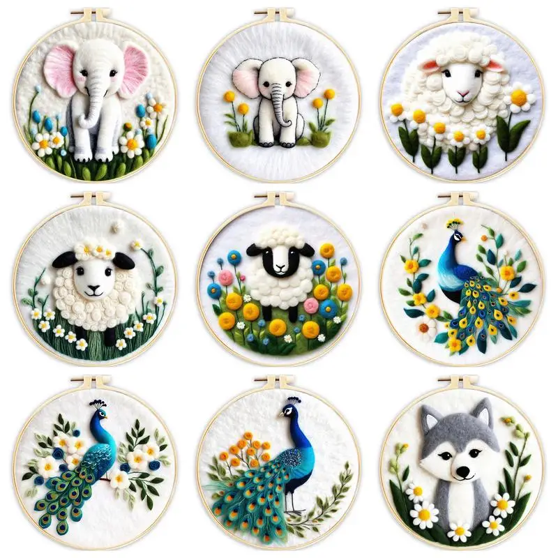 

CHENISTORY﻿ Sheep Peacock Pattern Diy Needle Felting Painting Kit With Embroidery Hoop Complete Wool Craft Tools Wool Craft Set