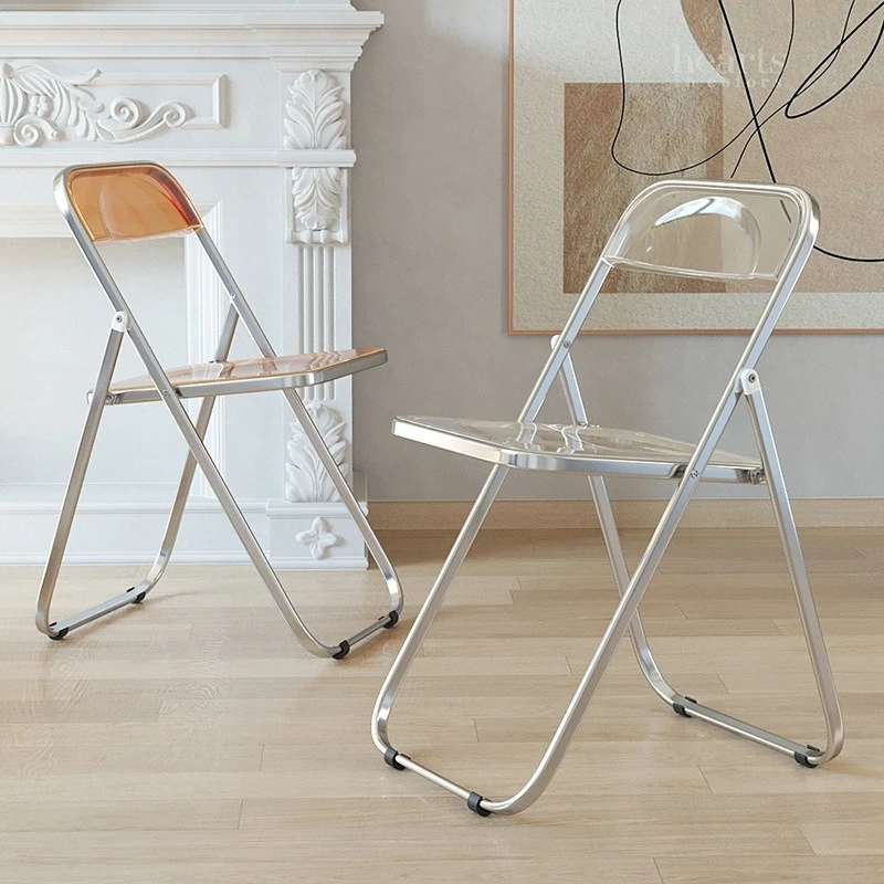 

Internet Celebrity Simple Acrylic Transparent Folding Chair Home Dining Chair Photo Backrest Can Be Stored Stool Dining Chairs