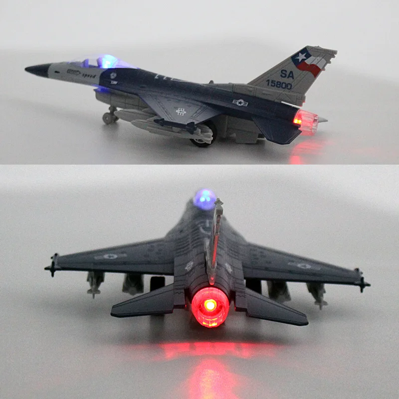 Mini Alloy Aircraft F-16 Sound and Light Pull Back Military Miniature Metal Model Fighter Collection Gifts Toys for boys