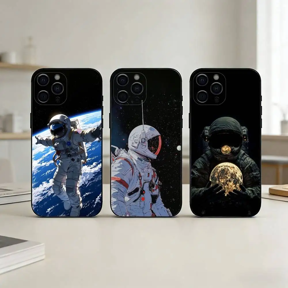 

Lovely A-Astronaut Phone Case For iPhone 17,16,15,14,13,12,11 Plus,Pro Max,SE4Soft Silicone Black Cover