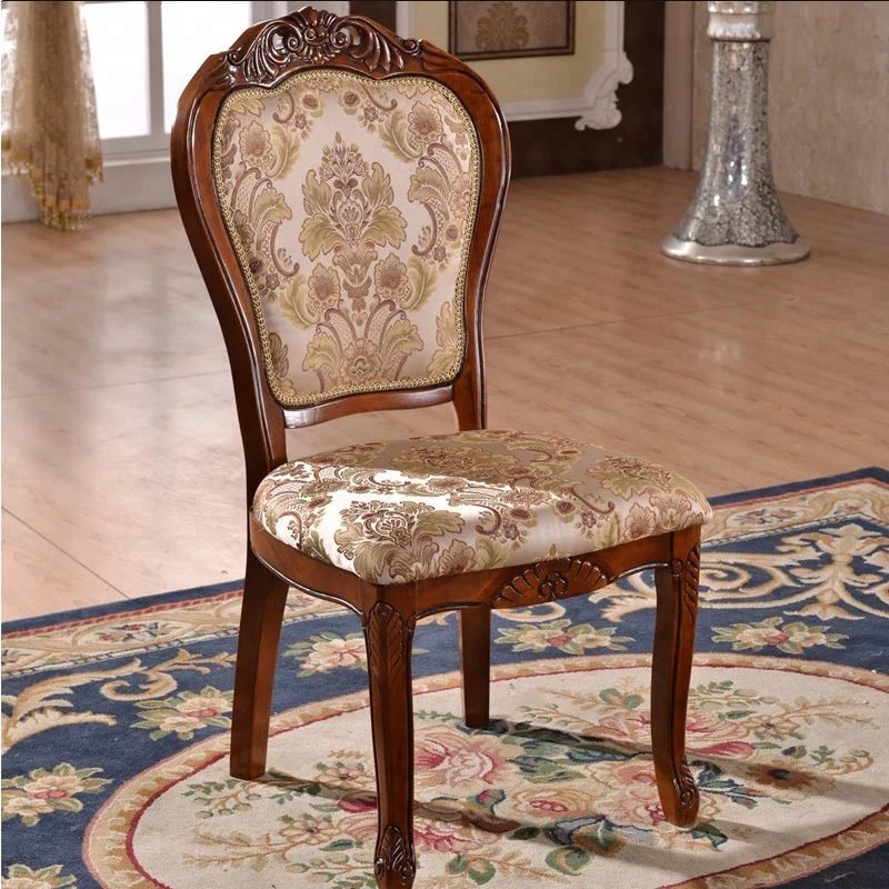 American Style Wholesale Leather Fabric Velvet Upholstered Seating Crown Antique Hand Carved Wooden Chair