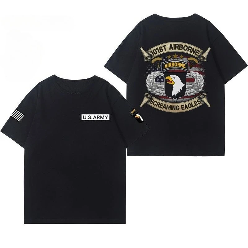 الأمريكية 101st المحمولة جوا شعبة الجيش مطبوعة تي شيرتات قصيرة الاكمام الرجال التكتيكية الأعلى التدريب في الهواء الطلق لباس غير رسمي الراحة #2