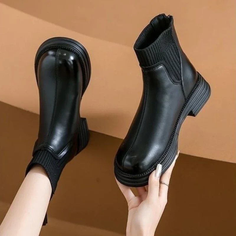 

Рабочая женская короткая обувь, простые черные ботильоны, увеличивающие рост, осенние ботинки, новая обувь по акции, женские ботильоны Y2k