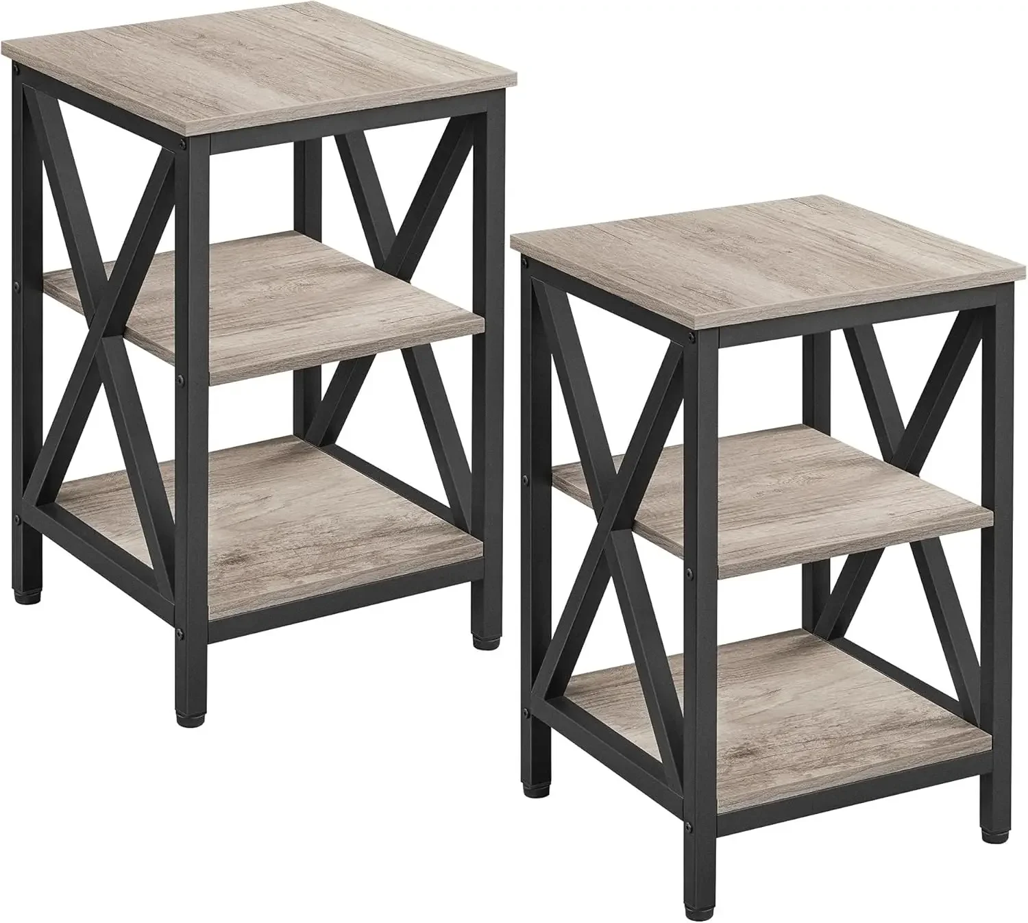 Industrial End Tables Set of 2, 3-Tier Side Tables with Storage Shelves for Living Room, X Design Sofa Tables,Strong Metal Frame