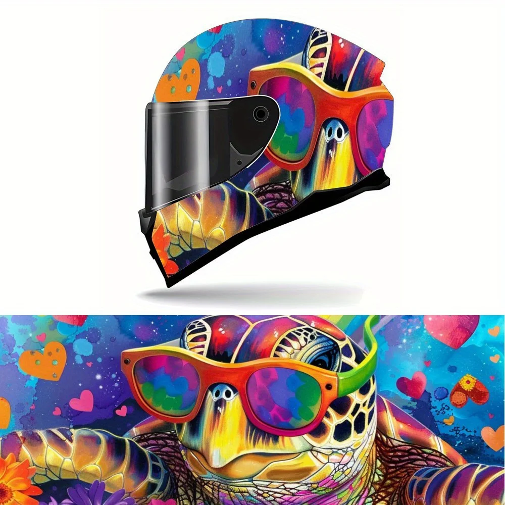 

Fun Turtle Sunglasses Love Flower Scene Car Helmet Decal, Anti-scratch Helmet Sticker, Self-adhesive Waterproof Helmet Vinyl Wra