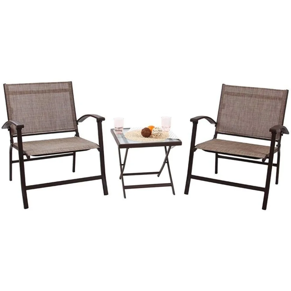 new PHI VILLA 3-Piece Oversize Outdoor Sling Conversation Set- Patio Folding Coffee Set