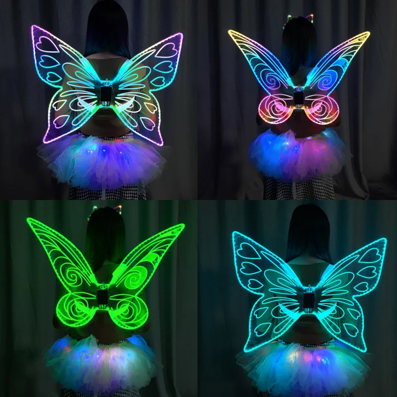 

Parade Show LDE Glowing Angel Wings Colorful Butterfly Wings Party Show Fairy Dress Makeup Prop Woman