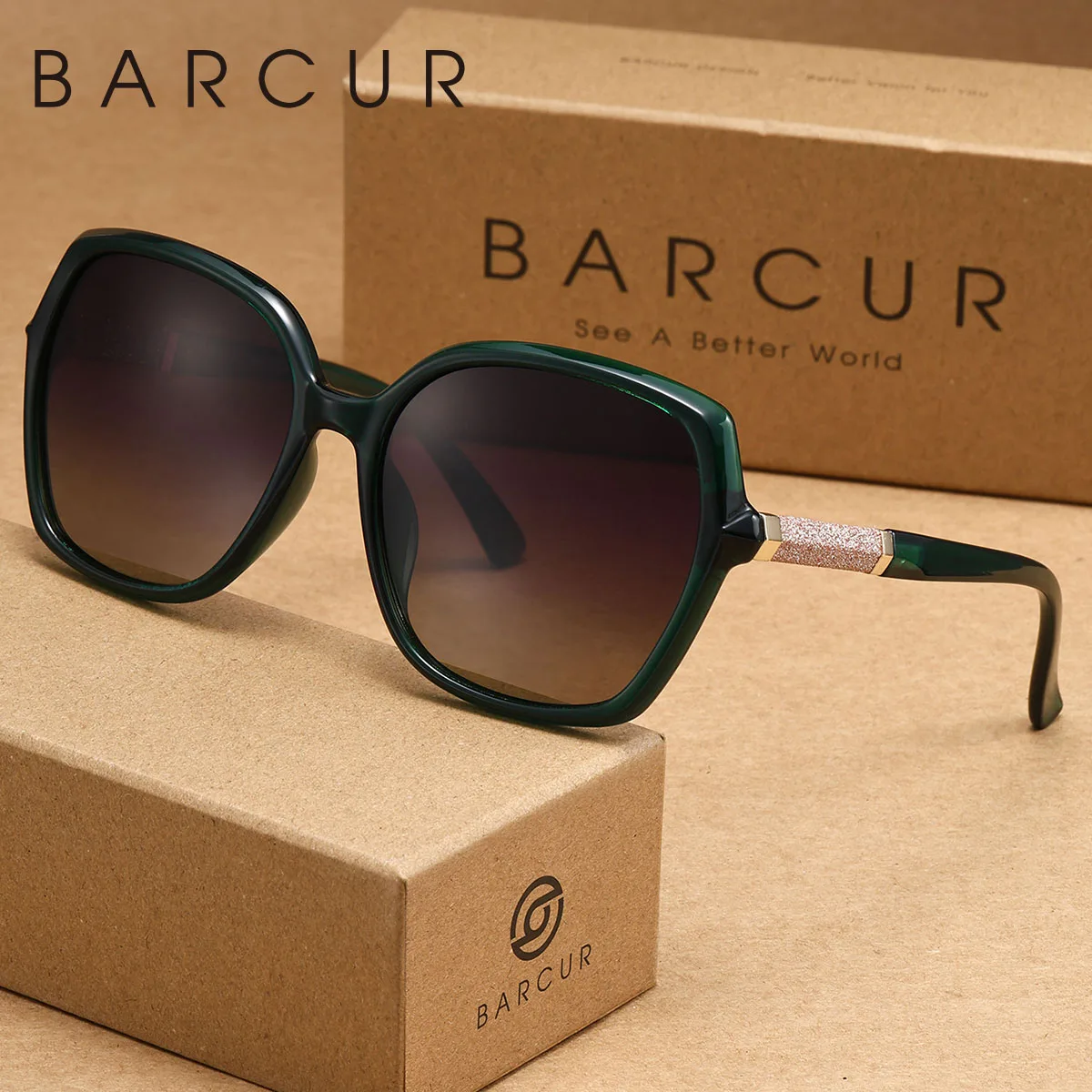 BARCUR النساء الاستقطاب النظارات الشمسية مادة الكمبيوتر إطار كبير نمط غير رسمي الرجال نظارات جولة القيادة الذاتية القيادة العلامة التجارية التعبئة والتغليف