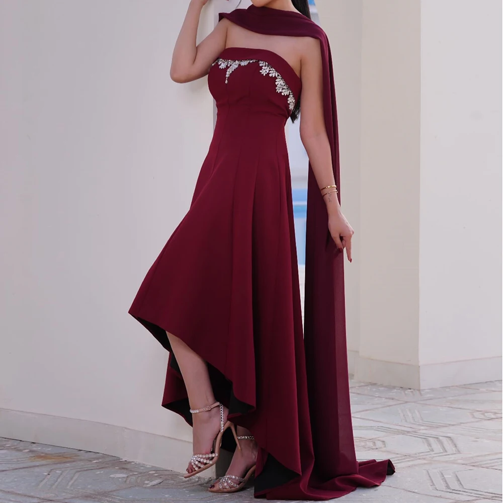 

Customized Mermaid Evening Dresses Floor-length Strapless Sleeveless Prom Gown Fashion Crystal Simple Stole Draped Party Gown