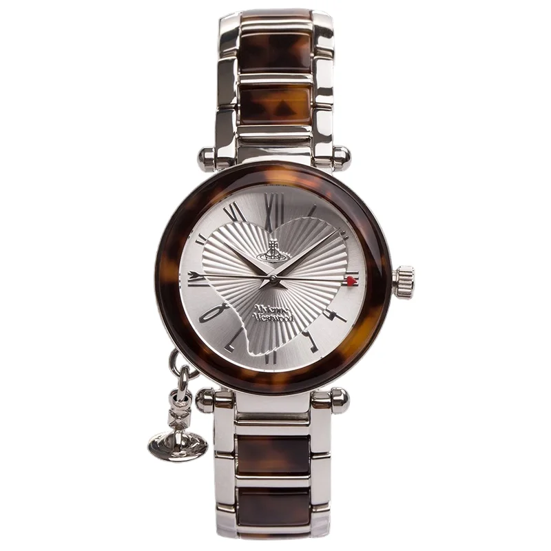 

Vivienne Westwood Стильный минималистичный кулон «Любовь Сатурн» Женские часы с ремешком из нержавеющей стали с черепаховым узором