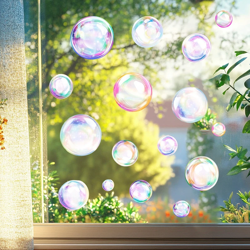 Dreamy Colorful Bubble Vinyl Glass Stickers Removable Electrostatic Decals for Door Window Wall Living Room Bedroom Home Decor