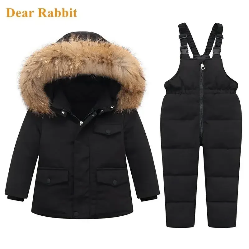 

Parka Real Fur Hooded Boy Baby Overalls Winter Down Jacket Warm Kids Coat Child Snowsuit Snow toddler girl Clothes Clothing Set