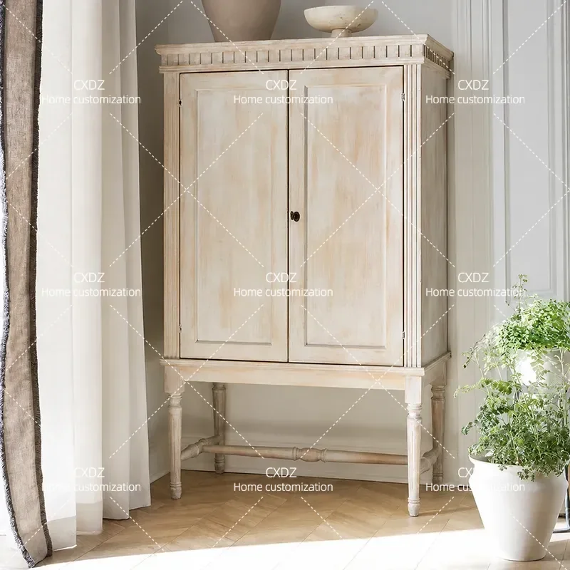New Solid Wood Retro Cabinet Rural Small Apartment Storage Multi Functional Wine Cabinet
