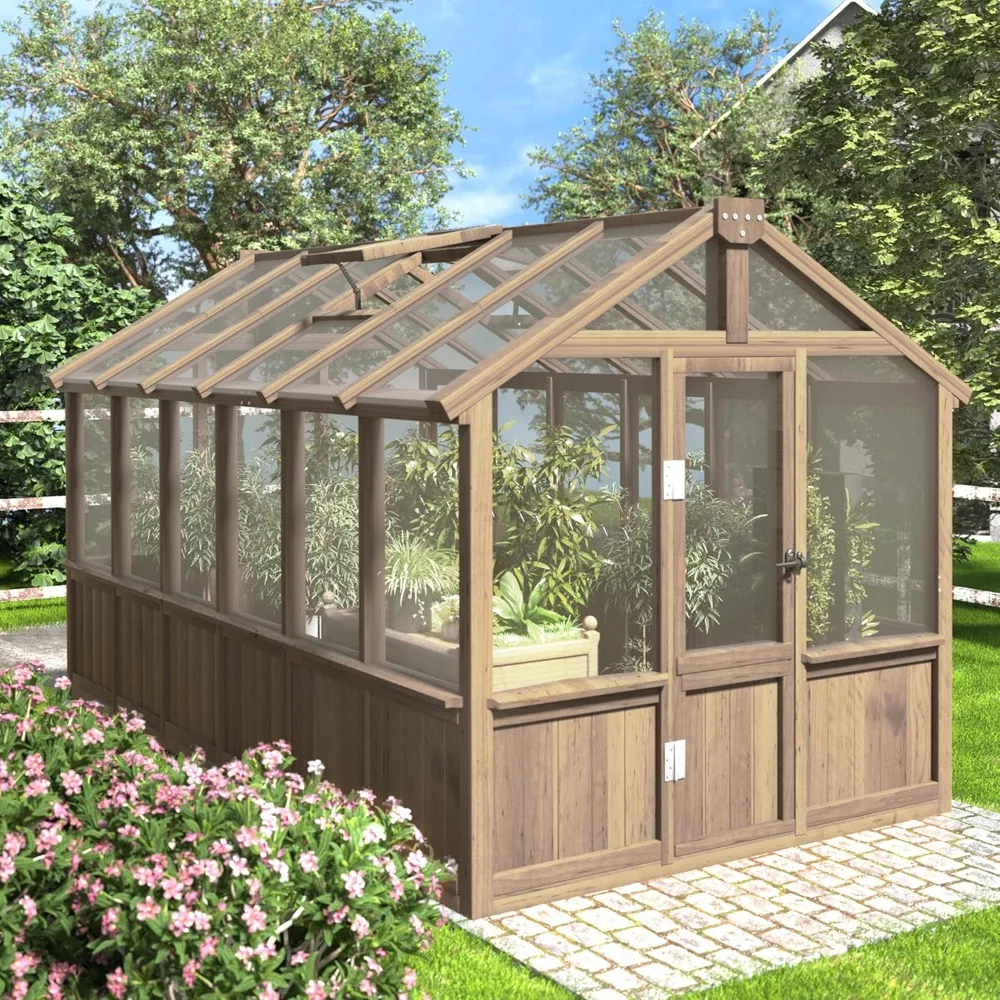 

6x12 FT Greenhouse Kit for Outdoor,Polycarbonate Wooden Walk-in Green House with Lockable Door and Adjustable Roof Vent,Backyard