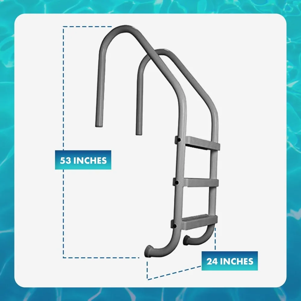 Corrimano per piscina in metallo con scala a 3 gradini con rivestimento in polimero per piscina interrata d'acqua dolce e salata, grigio grafite