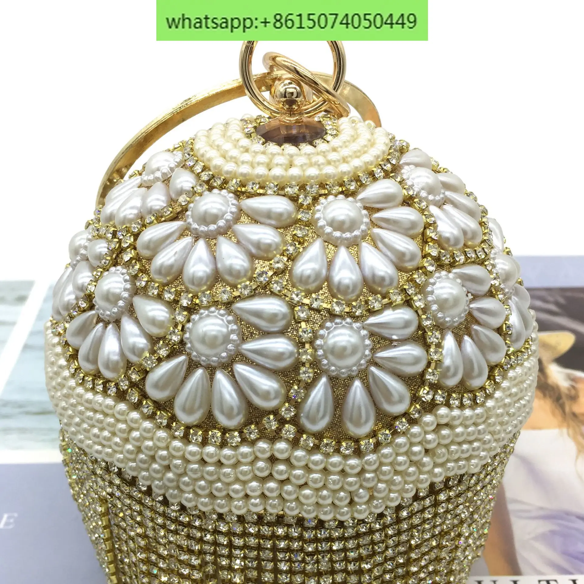 Small round bag cross-border chain dinner  tassel banquet ladies handbag dress evening diagonal diamond bag