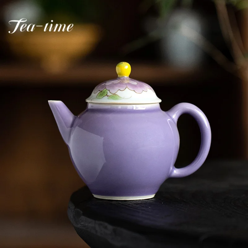 Hand-painted Peony Teapot Boutique Thin Body Pot Household Tea Making Kettle with Ball Hole Flower Tea Drinkware Supplies Craft