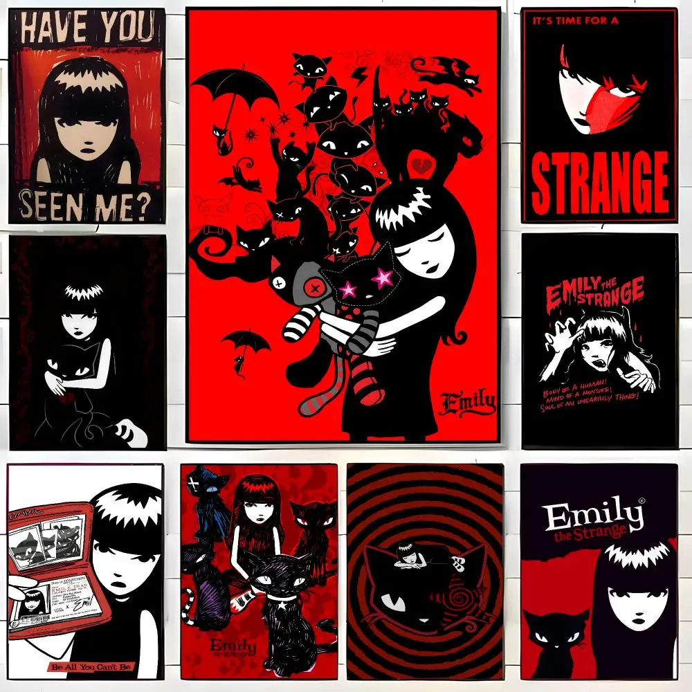 Goth Cartoon E-Emily the Strange Poster  Self-adhesive Art Waterproof Paper Sticker Coffee House Bar Room Wall Decor
