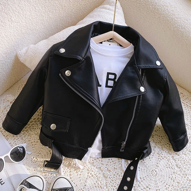 Autumn Kid Girl Leather Jacket Clothes Baby Boy PU Outerwear Casual Zipper Fly Coat Classics Handsome Toddler Costume A1267